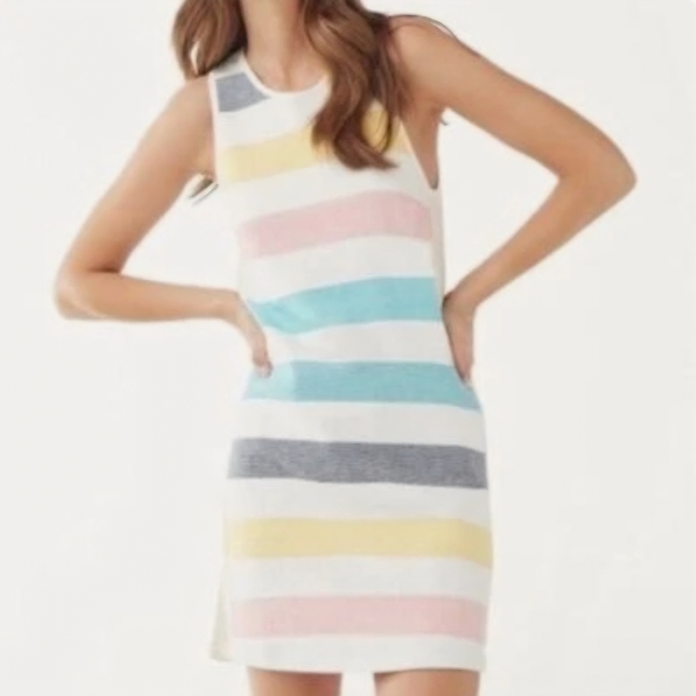 Splendid X Gray Malin Shoreline Active Dress Rainbow Stripe Ribbed